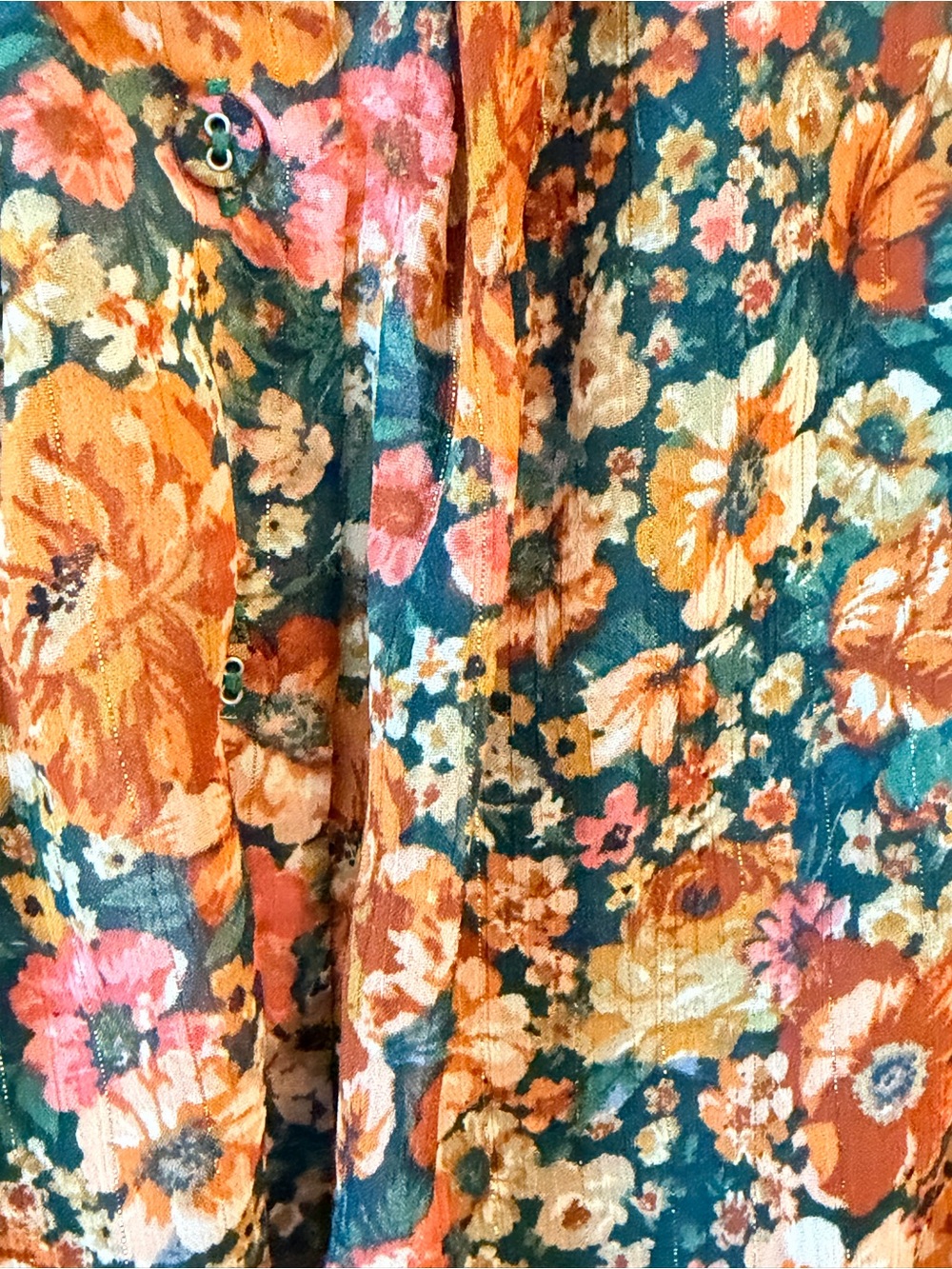 Sadie & Sage Earthy Floral Lame Stripe Button Down LongSleeve Bodysuit Blouse XS - Picture 12 of 12